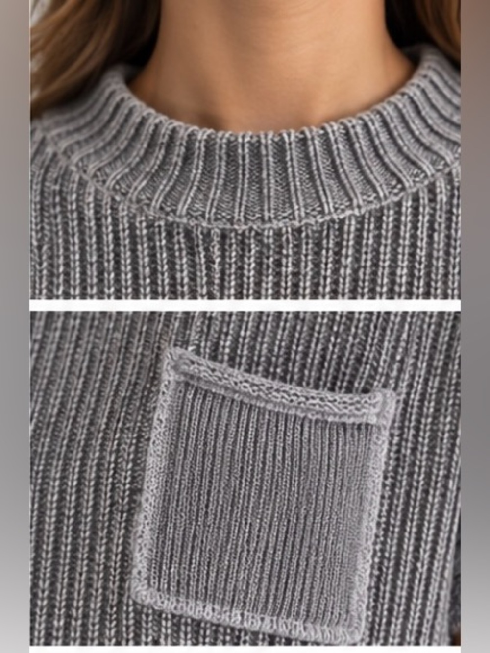 Zenana Outfitters Gray Ribbed Crewneck Pocket Sweater NWOT - Picture 4 of 9